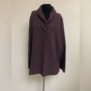 LL Bean Plum Shawl Collar Fleece Pullover-Polyester Wool Blend-XL